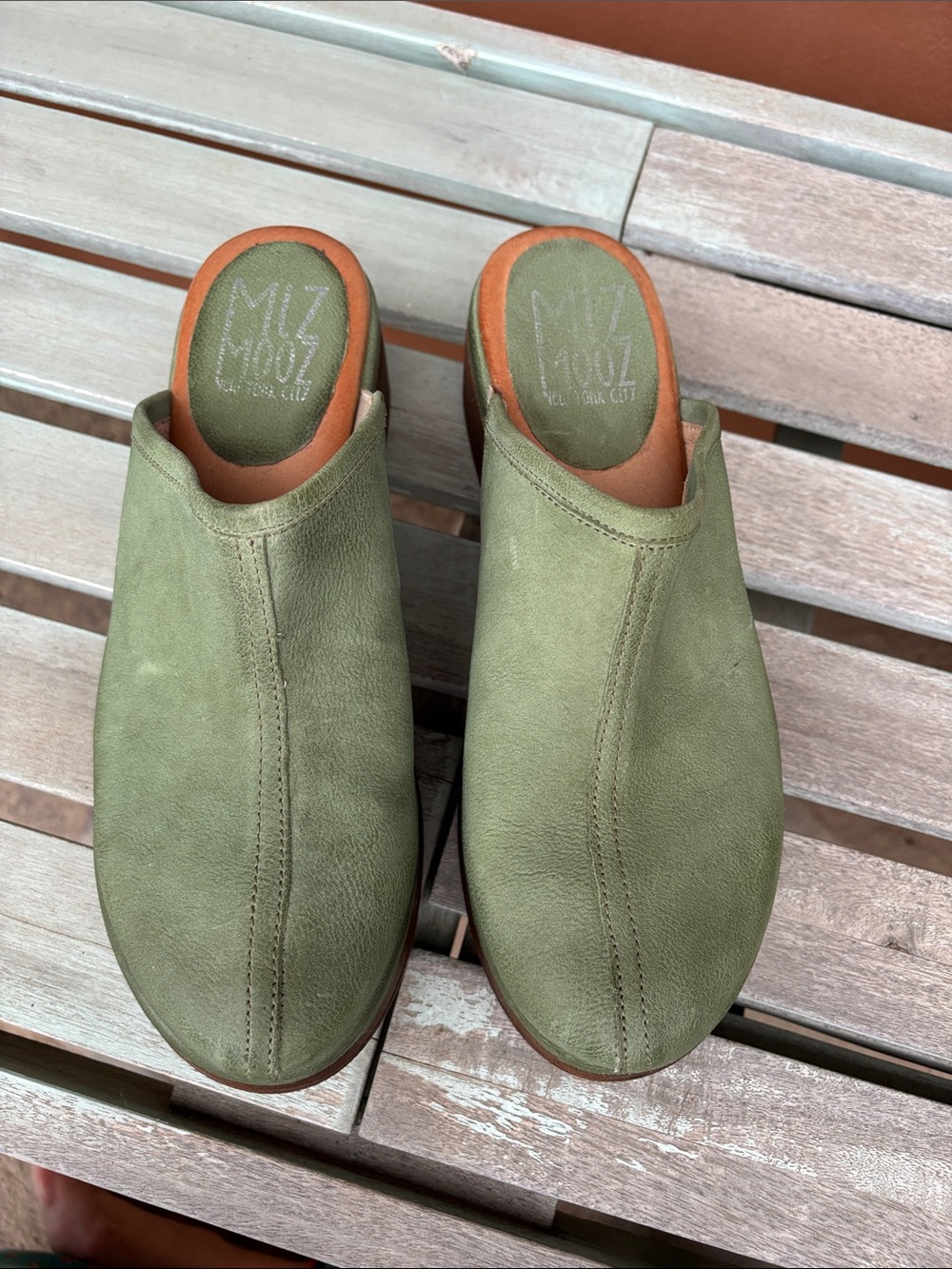 Miz Mooz (39) Lunea Olive Green Leather Comfort Slip-On Mule Clogs - Picture 13 of 14